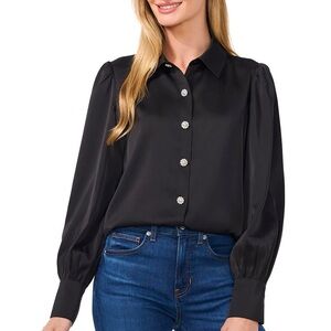 CeCe Rhinestone Button Blouse